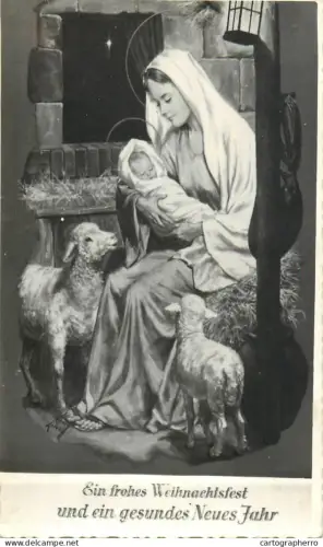 A5301 Holidays and celebrations greetings Madonna with the Child surrounded by lambs