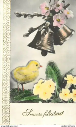 A5301 Holidays and celebrations greetings bells, chicken and floral design