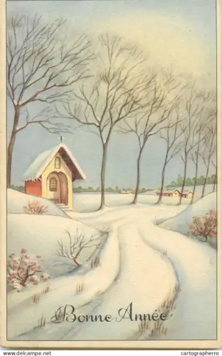 A5301 Holidays and celebrations greetings Bonne Anne winter scenery illustration