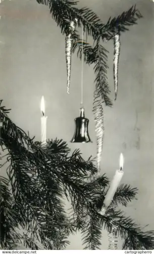 A5301 Holidays and celebrations greetings Christmas bell and candles decorated fir tree detail aspect