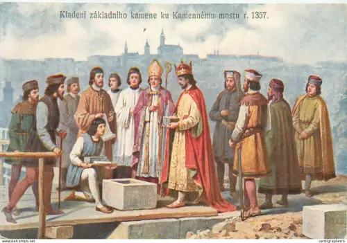 A5798 Czech history Emperor Charles IV (in red and gold royal robes) and the Archbishop of Prague (in episcopal robes)