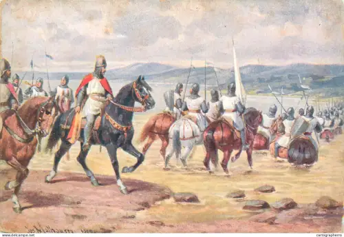 A5798 Czech history artist Josef Mathauser - Čechové překračují řeku Addu roku