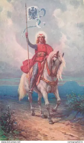 A5797 Saint of Bohemia white horse - A. Liebscher: St. Wenceslas figure, circa 1925