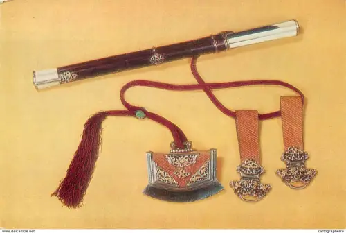 A5300 Mongolia 18th-19th century artifacts belt with a knife, chopsticks, a steel and pendants