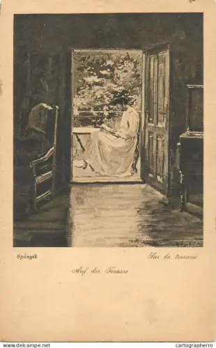 A5298 Sur la Terrasse Geza Spanyik painting