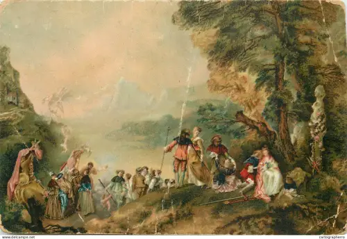 A5288 Fine art postcard Der Einschiffung zur Liebesinsel Cythere Antoine Watteau artwork