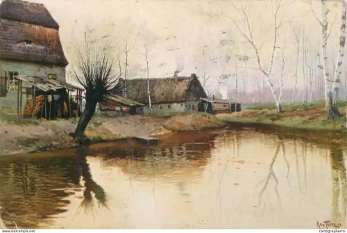 A5288 Fine art postcard Early spring Max Fritz signed artwork