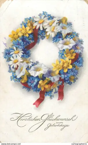 A5287 Herzliche Gluckwunsch zum Geburtstage flower wreath decorative ornament