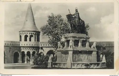 A5285 Hungary Budapest Fishermen Bastion Szent Istvan equestrian statue monument