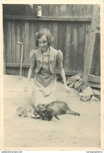 Romania young lady with cats souvenir photo 1944