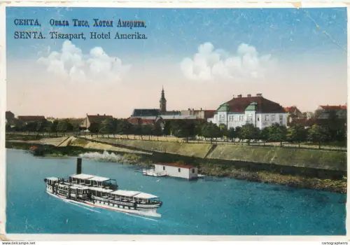 A5794 Serbia Senta Zenta Tiszapart Dampfer Hotel Amerika 1936