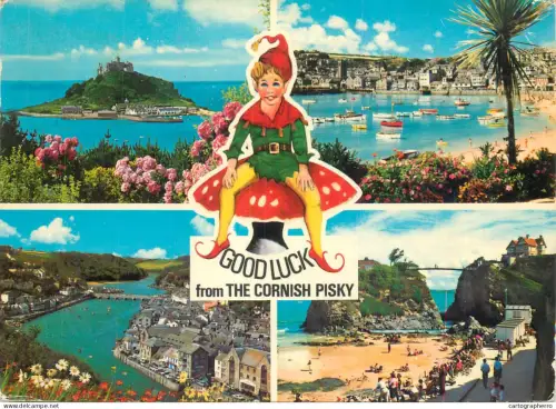 A5283 England Cornwall good luck from the Cornish Pisky multi view souvenir