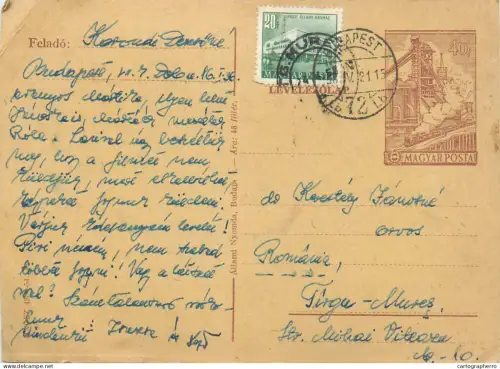 A5790 Hungary postal card Budapest - Tg. Mures 1958