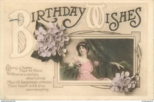 A5275 Holidays & celebrations greetings vintage postcard Birthday wishes beautiful lady illustration