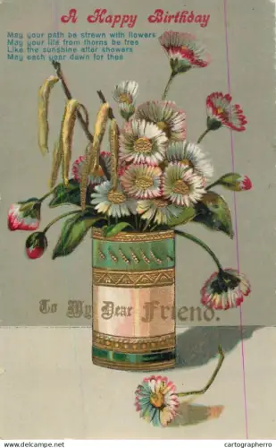 A5274 Holidays & celebrations greetings birthday postcard daisies floral arrangement