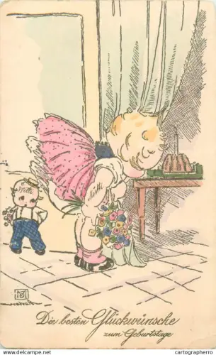 A5268 Die besten Gluckwunsche zum Geburtstage children drawing