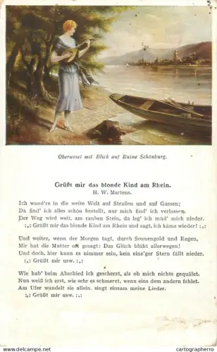 A5270 Grusst mir das blonde Kind am Rhein Oberwesel mit Ruine Schonburg illustration
