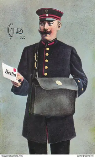 A5822 Postal Services Germany Berlin postman repro postcard 1988