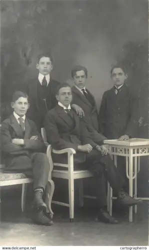 A5810 Vintage photographic postcard anonymous persons elegant young men souvenir