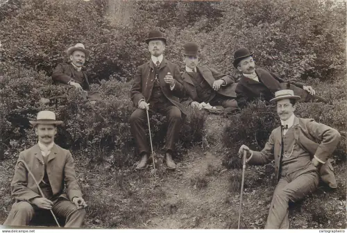 A5810 Vintage photographic postcard anonymous persons elegant men gallantry souvenir 1907