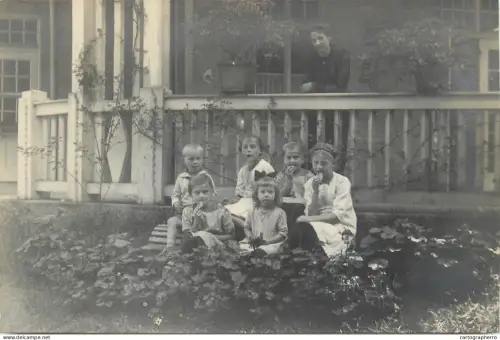 A5810 Vintage photographic postcard anonymous persons children & family group souvenir