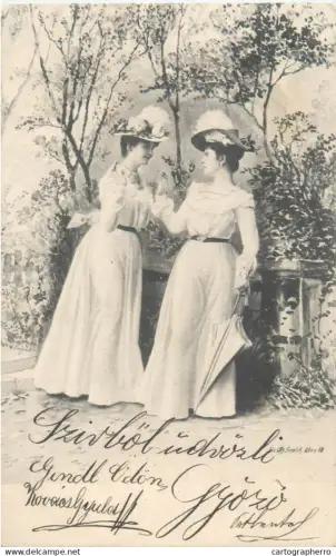 A5811 Early fashion glamour ladies Austrian artist Ch. Scolik postcard 1901