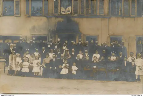 A5846 Anonymous persons vintage souvenir photographic postcard large group wedding souvenir