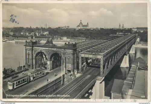 A5845 Schlageter-Rheinbrucke Ludwigshafen-Mannheim 1941 tram tramway bride