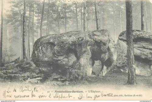 A5853 The Elephant Stone Fontainebleau-Barbizon cpa 1904