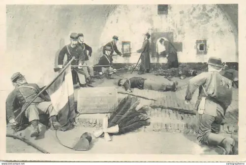 A5851 Dinant reconstitution du combat livre a la citadelle regiment d`Infanterie francaise et Chasseurs saxons