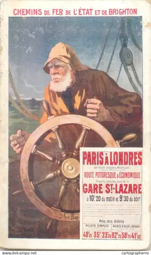A5866 poster for train and boat travel between Paris and London, operated by Chemins de fer de l'État et de Brighton