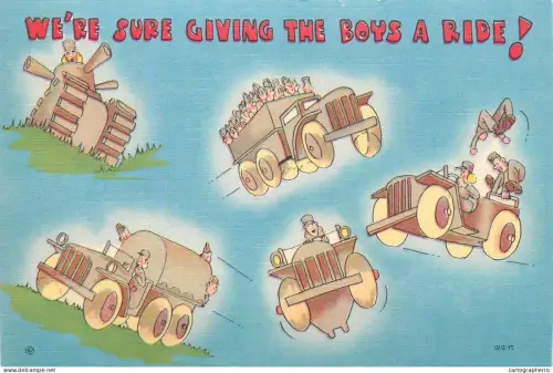 A5866 Military humour caricature boys ride postcard United States
