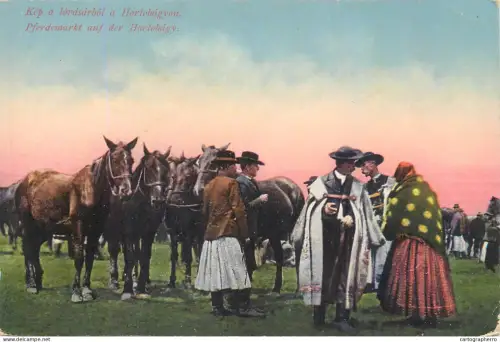 A5865 Hortobagy Pferdemarket horses market Hungarian types