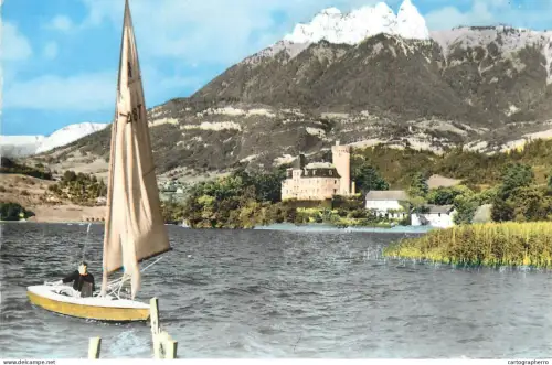 A5341 France Lake Annecy Chateau and sailing boat