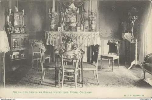 A5870 Belgique Oostende salon des dames au Grand Hotel des Bains 1906