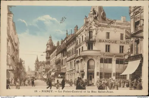 A5870 Nancy rue Saint-Jean tram banque cpa animee