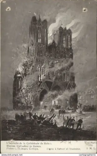 A5869 Reims incendie de la cathedrale cpa