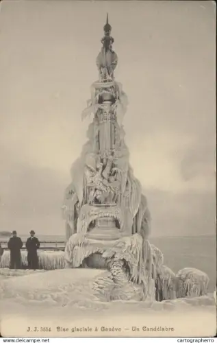 A5869 Bise glaciale a Geneve un candelabre cpa