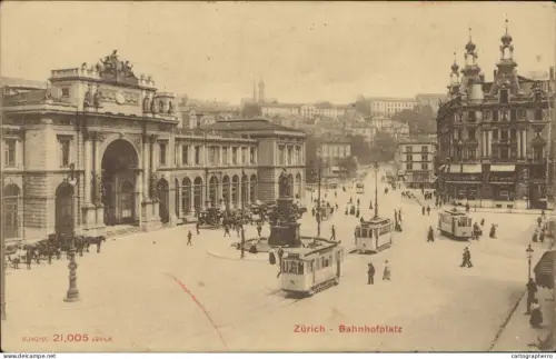 A5869 Zurich Bahnhofplatz trams tramways 1907