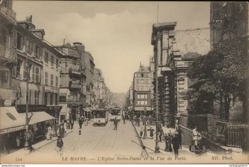A5868 Le Havre eglise Notre Dame et la rue de Paris cpa tram tramways