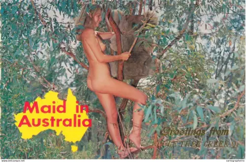 A5822 Greetings from Apple Tree Creek Australia naturism beauty lady koala bear naturisme
