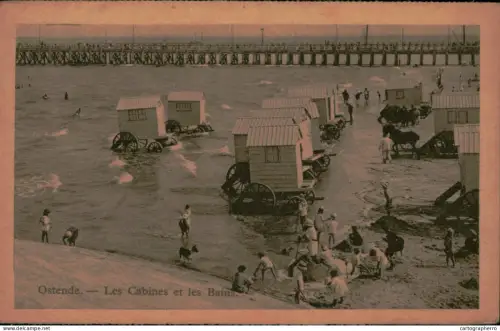 A5876 Ostende cabines et les bains cpa