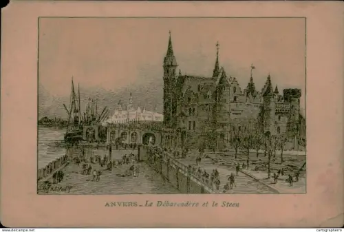 A5876 Antwerpen le debarcadere cpa illustrateur