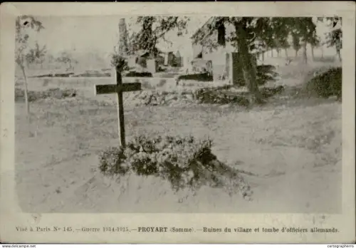A5877 Proyart guerre 1914-1915 ruines du village et tombe d`officiers allemands