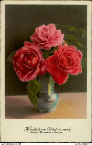 A5920 Roses vase Namenstage AK 1939