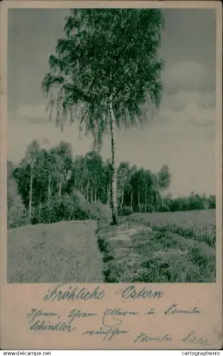 A5920 Ostern Baum Landschaft AK 1932