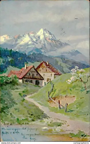 A5920 AK Splitgerber Gebirgslandschaft mit Bauernhäusern