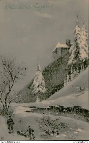 A5920 New year winter Landschaft AK