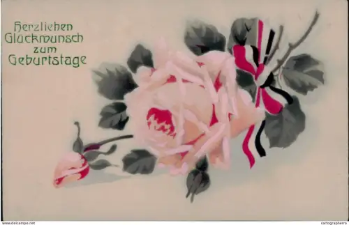 A5920 Birthday greetings rose German flag ribbon