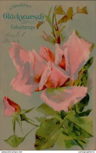 A5920 Birthday greetings embossed rose 1900s
